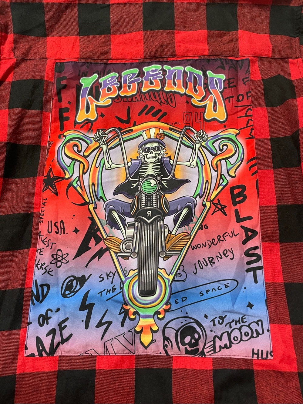 NWOT Reason Shirt Mens XXL Plaid Flannel Legends Graphic Moto Long Sleeve - Picture 11 of 11